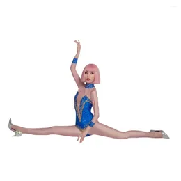 여자 점프 수트 패션 스트레치 스키니 라인 스톤 점프 슈트 여성 긴 소매 피부 톤 스판덱스 크리스탈 체조 공연 의상