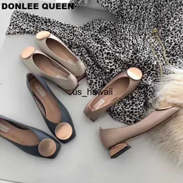 حذاء Dress Donlee Queen Women Flats أحذية منخفضة الكعب الخشبي الباليه مربع إصبع القدم الضحل أحذية العلامة التجارية Slip on Loafer كبيرة الحجم 35- 41 Mujer T230208