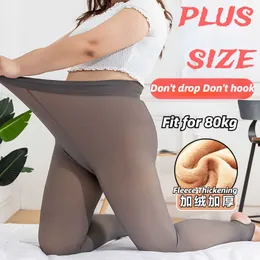 Women's Jumpsuits Rompers Plus Size Fake Pantyhose Thermal Legs Large Tight Stocking Translucent Flless Warm Fleece Stretchy Y2302