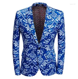 Herrdräkter Style Men's Spring Autumn Printing Mönster One Buttom Cotton Blend Coat Slim Suft Jacka ABD795