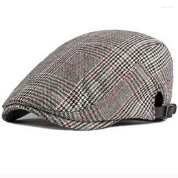 BERET BERET Spring Autumn Men Women Hat Vintage Plaid Justerbar Cabbie Ivy Sboy Flat Cap Artist målare Retro Delm22