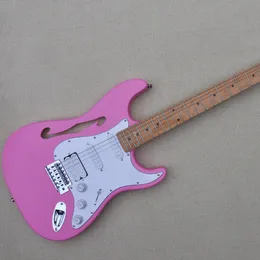 6 Strings Pink Semi Hollow Electric Guitar with Maple Fretboard SSH Pickups Customizable