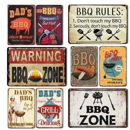 BBQ Zone Metal Tin Znak Vintage Dads BBQ Yard Outdoor Party Dekoracja Dekoracja Retro Grilla Zasady Slogan Metal Znaki Rozmiar 30x20cm W02