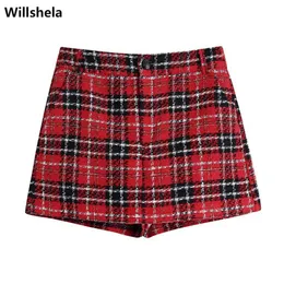 Kadın şortları Willshela Kadın Moda Dokulu Mini Skort Yan Cepleri Yanlış Arka Welt Chic Lady High Waist Sıradan Kadın Y2302