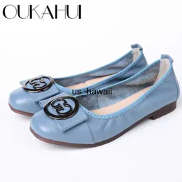 Kleidschuhe OUKAHUI Herbst Frauen Ballerinas Schuhe Frauen Echtes Leder Metall Runde Schnalle Fashion Square Toe Schuhe Für Frauen Weichen Komfort T230208