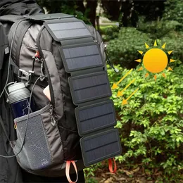 Utomhus Gadgets Folding Solar Panel Charger Portable 5V 2 1A USB Output Devices Camp Vandring Ryggsäck Travelkraftförsörjning för smartphones 230208