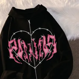 Hoodies Womens Sweatshirts Y2K Zipup Hoodie Women Graffiti Heart Letter Printshirt Hip Hop Streetwear Fall Harajuku Eversive kawaii Hoodies 230207