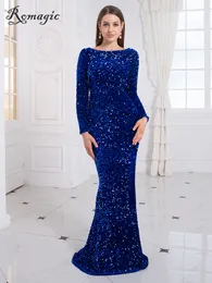 Party Dresse Modest Stretch Sequin Royal Blue Evening Prom Gown Long Sleeve Mermaid Formal Dinner Winter Dress Elegant 2023 230208