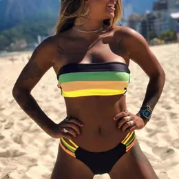Kadın Mayo Seksi Bikini Stripe Mayo Kadın 2 Parça Set Yüzme Mujer Brezilya Mayo Takım Yaz Plajı Yüzme 230208