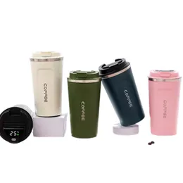 380ml 500ml de a￧o inoxid￡vel Canecas de caf￩ Intelligent Canecas A v￡cuo Display Smart LED Travel caneca com tampa