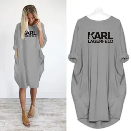 Sukienki na co dzień Kobiety Luźne sukienki Karl Letter Print Odzież w dużych rozmiarach Sukienka