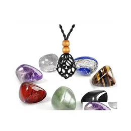 Pendant Necklaces Natural Stone Necklace Cord Empty Jewelry Holder Wax Rope Rose Quartz Crystal Chakra Healing Net Bag Crystals Drop Dhzli
