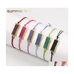 Charm Armband Fashion Natural Harts Stone Rectangl Druzy Armband med kort Colorf Lucky Rope Handgjorda fl￤tor f￶r m￤n Kvinnliga smycken DHWLS