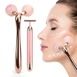 Massager oczu 3D twarz Winda Massager 24K Gold Face Winder Jade Jade Roller Masaż Guasha Board Natural Rose Quartz Piękno Narzędzia 230208