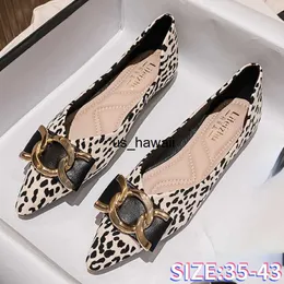 Dress Shoes Size 35-43 Women Pointed Toe Leopard Print Flats Low Heel Pumps Designer Style Metal Buckle Office Lady Slip on Ballet Shoes T230208