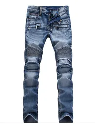 Projektanci mężczyźni swobodny motocykl dżinsy dżinsy stretch spodnie solidny regularne dżinsy męskie dżinsy uliczne w stylu dżins