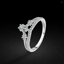 Anéis de cluster nobre jóias de prata feminina original 925 anel clássico zircão cúbico incrustado coroa acessórios de casamento presente