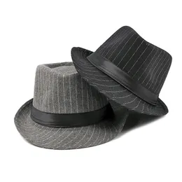 British Style Striped Men's Casual Black Fedoras Formell Hat Retro Derby Bowler Jazz Top Hat Classic Gentleman Cap Chapeau