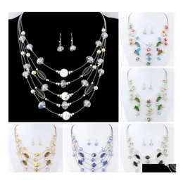 Brincos Colar J￳ias Bridesmaid Jewelry Para Crystal Mtilayer Colorf Party Sets Drop Delivery Dhrj0