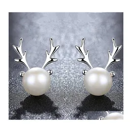 Stud Pearls Earrings For Women Girl Sier Jewelry Elk Wedding Party Gift Accessories Wholesale Drop Delivery Dhfue