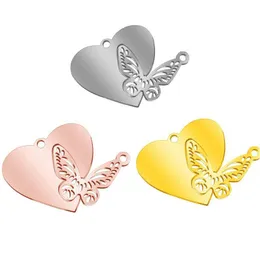 Charms Stal nierdzewna 25 36 Peach Heart Butterfly Połączenie wisiorek para urok do majsterkowania biżuterii akcesoria