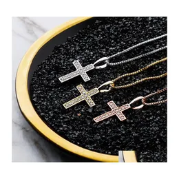Colares de pendentes 925 Sterling Sier Cross Fashion Gold Color Men Women Bling Zircon Iced Out Hip Hop Jewelry 3481 Q2 Drop Delivery Pe Dhyty