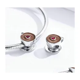 Charms Wholesale High Polish Coffee Charm Beds Fit Pandora Bracelet J￳ias Diy para Girls 100 genu￭nas 925 Sterling Sier 2264 T2 DRO DH5EP