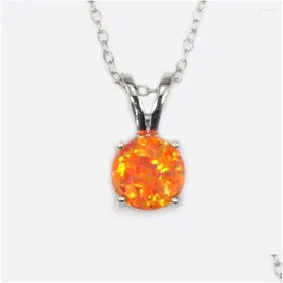 Charms Jlp019 Simple Round Orange/Green Opal Pendant Necklace Fashion Jewelry Drop Delivery 202 Dhvhf