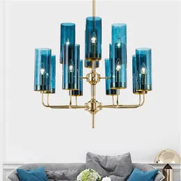 Pendant Lamps Modern Blue/amber Glass Lampshades E14 Led Chandelier Lustre Plate Shiny Gold For Living Room Dining LampsPendant