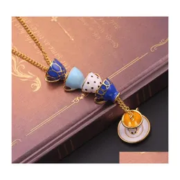 Pendant Necklaces Beaded Type Stack Cup Necklace Handpainted Enamel Tea Three Nsional Creative Girl Jewelry Gift 411 Drop Delivery Pe Dhoq4