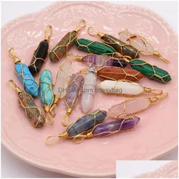 Charms 2022 Natural Semiprecious Stones Retro Geometric Pendant With Gemstone Embroidery For Making Diy Necklace Accessories D Dhx