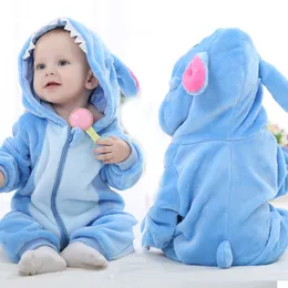 Rompers född baby pojke kläder stitch Animal Cartoon Hooded Jumpsuits Winter Pyjamas Onesies Kids Sleepwear Pyjamas 230207