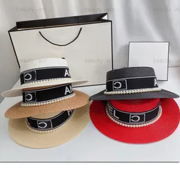 Projektant słomkowy kapelusz moda czapki z dzianiny płaski top kapelusz z perłą letnie kapelusze typu Bucket czapka z literami kapelusz z szerokim rondem osłona przeciwsłoneczna kapelusze plażowe Outdoor