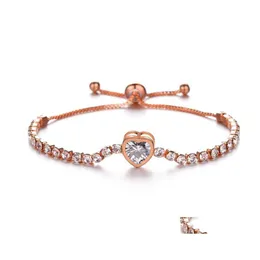 Bangle Women Sier Color Rose Gold Armband Zircon Heart Charm Bridal Wedding Fine Jewelry Gift Delivery Armband DHKTD