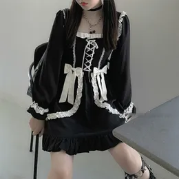 Casual Dresses Japanese Lolita Gothic Girl Patchwork Vintage Designer Mini Japan Style Kawaii Clothes Fall for Women 230208