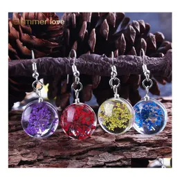 Dangle Chandelier Dried Flower Glass Pendant Sier Plating Hook Earring For Women Unique Design 10 Color Drop Fashion Delivery Jewe Dhnw1