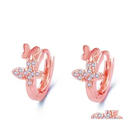Charm Fashion Cute Butterfly Pendientes con diamante Mujer Creative Zircon Animal Sier Pendiente Party Birthday Drop Delivery Jewelry Dhkik