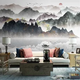 ثلاثية الأبعاد خلفية النمط الصيني المناظر الطبيعية الطبيعية الطبيعية بو جدار الجداريات غرفة المعيش