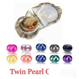Pearl Akoya ostron 67mm runda tvillingar i ostron skal med colouf pärlor smycken av vakuum packad present surp dhs8v
