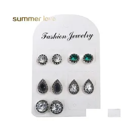 Set di orecchini a goccia in cristallo vintage con borchie per donna Orecchini a goccia con gioielli geometrici abbaglianti in stile boemo Dhq3H