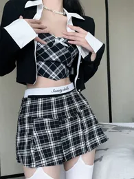 Two Piece Dress Winter Vintage 3 Skirt Set Women Short Sexy Plaid Y2K Mini Female Korean Fashion Casual Gothic Desiger 230208