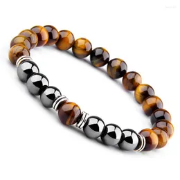Strand Natural Tiger Eye Beads Bracelet For Women Health Care Hematite Stretch Bracelets Men Charm Fashion Jewelry