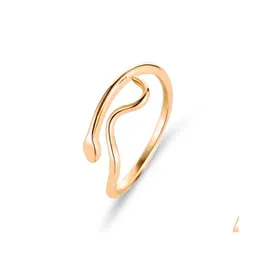 Band Rings Statement Snakeshaped Ring For Women Simple Water Ripple Open Adjustable Wedding Couple Fashion Bague Femme Wholesale Dro Dhodm