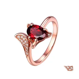 Com pedras laterais an￩is de ouro rosa Garnet Red Stone Red Anel de dedo animal Anel de dedo para mulheres Entrega de j￳ias DHPA7