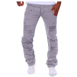 Męskie spodnie moda stałe kolory męskie jesienne wiosna elastyczne swobodne hip -hopowe rozerwane dziura długie spodnie spodnie dresowe pantalon homme#g3