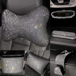 Steering Wheel Covers Full Rhinestones Car Cover Set Diamond Headrest Neck Pillow Seatbelt Gear Armrest For Girls Accessories