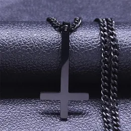 Pendant Necklaces Stainless Steel Upside Down Cross Choker Necklace Women/Men Black Color Chain Jewelry Chaine Acier Inoxydable N8006S06Pend