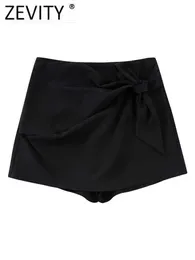 شورتات المرأة Zevity Women Fashion Side Design Bow Design Discal Lady Back Zipper Fly Hot Chic Pantalone Cortos Qun3135 Y2302