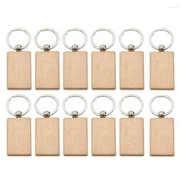 Haken 12 Stück leere Holz-Schlüsselanhänger, rechteckige Tags, Holz-Schlüsselanhänger, Ring für DIY-Handwerk