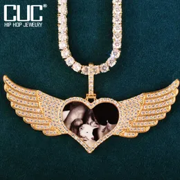 Pendant Necklaces Heart Wing Shape Custom Photo Solid Bk Make Memory Picture Hip Hop Neckle Chain for Men Women Jewelry Y2302